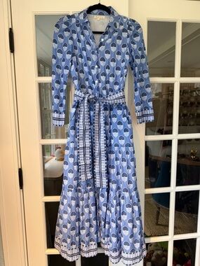 Marea Cotton Blockprint Shirt Dress with Sash Belt